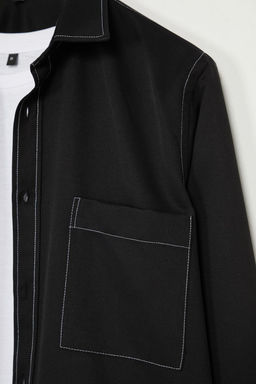 TRENDYOL MAN Siyah Regular Fit Kontrast Dikis Detayl? Gomlek TMNAW25GO00027 - Trendyolmilla фото 3