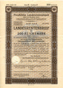 Облигация 4,5% 200 рейхсмарок 1937 года Германия