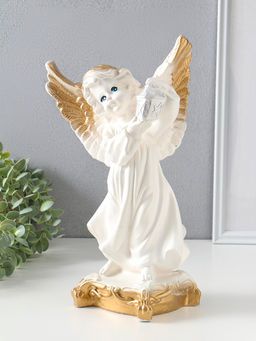 Фигура "Ангел с фонарём" белый, 34х22х15 см