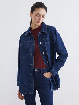 G?mlek Yaka Kad?n Jean Ceket