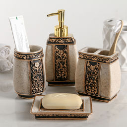 Аксессуары для ванной «Индийский слон», 4 предмета, дозатор, мыльница, 2 стакана, бежевые