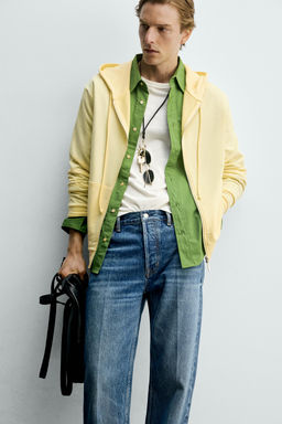 SUDADERA LYOCELL - ALGOD?N CREMALLERA CAPUCHA / Amarillo claro - Zara фото 6