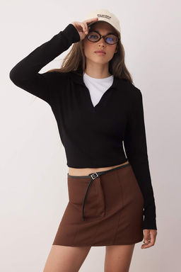 TRENDYOLMILLA Lacivert Kemerli Mini Dokuma Etek Gorunumlu Sort TWOAW25SR00027  фото 2
