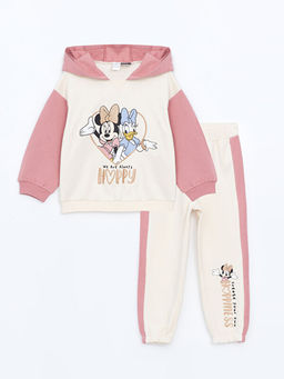 Bisiklet Yaka Minnie Mouse Bask?l? K?z Bebek Sweatshirt ve E?ofman Alt 2li