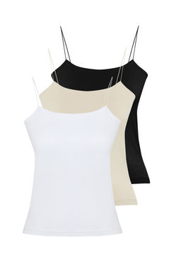 Trendyolmilla Siyah-Beyaz-Bej 3lu Paket Ask?l? Vucuda Oturan Kare Yaka Esnek Orme Atlet TWOSS24AL00054 фото 13