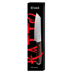 Нож поварской сантоку Katto 15см из нержавеющей стали, s2,3мм, ширина 3,6см, ручка из нержавеющей стали и дерева венге, отверстие для подвешивания, цветная коробка, TalleR (Китай) - Домашняя мода фото 2