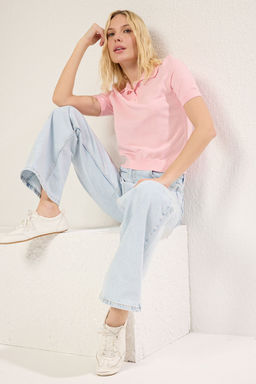 Pembe Polo Yaka Premium Iplik / Ozel Iplik Triko Bluz TWOSS25BZ00184