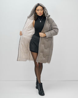Пальто зимнее утепленное с капюшоном женское серого цвета 7638Sr - Visdeer фото 17