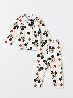 Polo Yaka Uzun Kollu Mickey Mouse Bask?l? Erkek Bebek Pijama Tak?m?