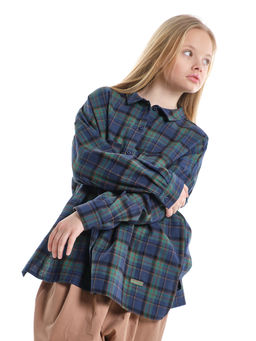 Рубашка оверсайз в клетку детская универсальная UD 8081 зеленая клетка - Mini maxi фото 7