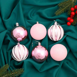 Ёлочные игрушки Глэдис, шары новогодние, d=6 см, набор 6 шт., бело-розовый