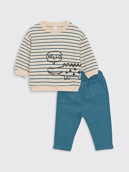 Bask?l? Erkek Bebek Sweatshirt ve E?ofman Alt 2li