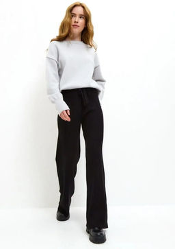 K13198 Брюки палаццо (вязаный трикотаж) ЧЕРНЫЙ
