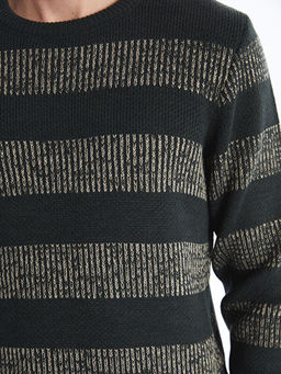 Bisiklet Yaka Uzun Kollu ?izgili Erkek Triko Kazak