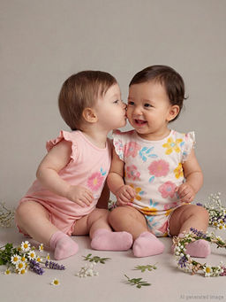 Bisiklet Yaka ?i?ekli K?z Bebek Tulum 2li