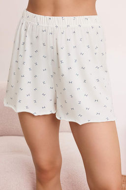 Beyaz Kurdele Bask?l? Pamuklu Likral? Yumusak Tuse Orme Pijama Tak?m? THMSS26PT00127