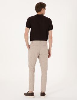 Bej Slim Fit Keten Kar___ml_ Beli _pli _izgili Kanvas Pantolon