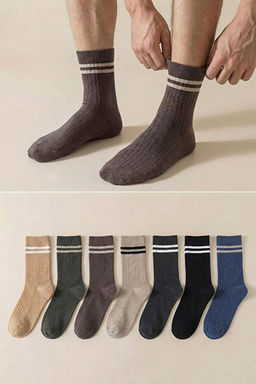 _ok Renkli Unisex 7li _izgili Pamuklu Kolej-Tenis _orap TMNAW25CO00024