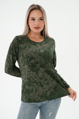 Футболка женская длинный рукав из кулирки цифра зеленый макси