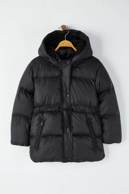 Siyah K?z Cocuk Duz Dik Yaka Regular Mont TKDAW26MO00017