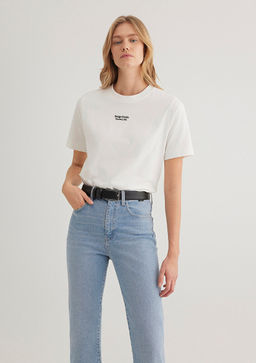 Bask?l? Beyaz Tisort - Mavi фото 3