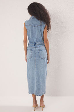 Trendyolmilla Mavi Gomlek Yaka Kolsuz Midi Denim Elbise TWOSS25EL00743 фото 4