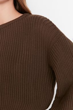 Kahverengi Crop Genis Kal?p Ispanyol Kol Triko Kazak TWOAW20KZ0743