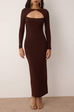 TRENDYOLMILLA K?rm?z? Cut Out/Pencere Detayl? Orme S?k Abiye Elbise TPRAW25EL00022 фото 3