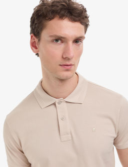 Koyu Bej Slim Fit %100 Pamuk D__meli Polo Yaka Basic Ti__rt