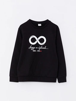 Bisiklet Yaka Bask?l? Uzun Kollu Erkek ?ocuk Sweatshirt