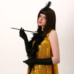 Карнавальный костюм Гэтсби: платье, головной убор, шарф, р-р 46-48, золото - Страна карнавалия фото 4