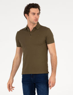 Haki Polo Yaka Slim Fit Basic Merserize T-shirt