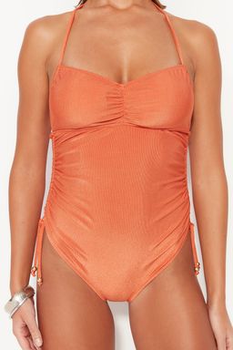 Turuncu Straplez Buzgulu Dokulu High Leg Mayo TBESS23MA00104