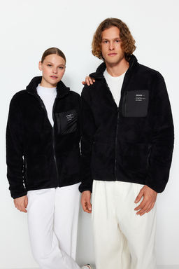 Siyah Unisex Regular/Normal Kesim Dik Yaka Fermuarl? Pelus H?rka-Sweatshirt TMNAW24SW00089