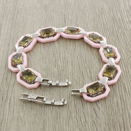 Браслет Октагон из розовой керамики с Султанитом покрытие светлый металл, длина 18см - Agat77 фото 3