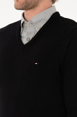 Erkek Slim Fit V Yaka Siyah Basic Kazak - U.s. polo assn фото 7