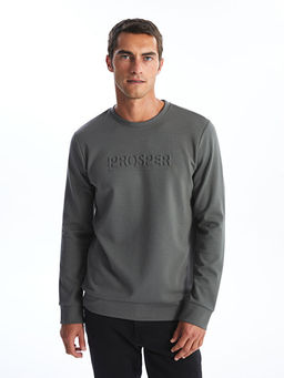 Bisiklet Yaka Uzun Kollu Bask?l? Erkek Sweatshirt