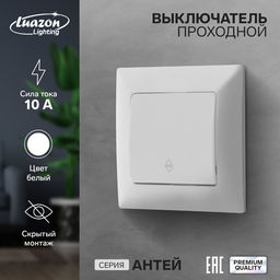 Выключатель проходной Luazon Lighting «Антей», 1 клавиша, 10 А, скрытый монтаж, белый