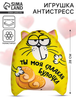 Игрушка-антистресс Ты моя сладкая булочка, кот, 20х30 см