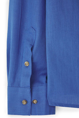 TRENDYOL MAN Mavi Slim Fit Yar?m Patl? Dugmeli Hakim Yaka Keten Gorunumlu Gomlek TMNSS20GO0097 - Trendyolmilla фото 45