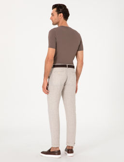 Bej Carrot Fit Ekose %100 Keten Spor Pantolon
