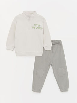 Dik Yaka Uzun Kollu Bask?l? Erkek Bebek Sweatshirt ve E?ofman Alt 2li Tak?m