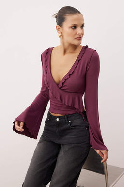 Murdum Anvelop Triko Gorunumlu Ispanyol Kol Regular/Normal Kal?p Orme Bluz TWOAW25BZ00151