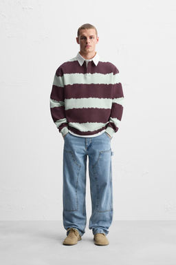 TIE-DYE STRIPE PRINT POLO SHIRT