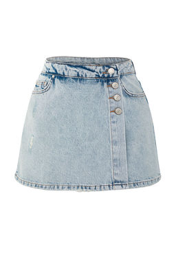 Mavi Dugme Detayl? Kruvaze Yuksek Bel Denim Sort Etek TWOSS22SR0448
