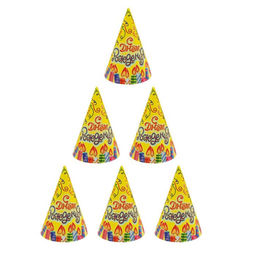 Цена за 10 шт. Колпак праздничный бумажный «С днём рождения», свечи и серпантин