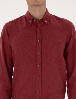 Bordo Flanel Dokulu Slim Fit Uzun Kollu G_mlek