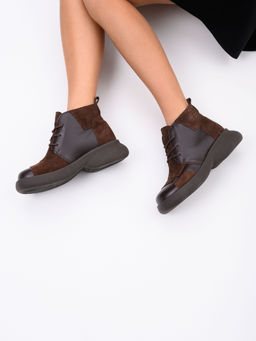 Ботинки 305.927br.Шоколадная кожа+коричневая замша/шерсть