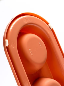 Миска двойная для животных «Мур-мяу», 300 мл, на подставке, пластик, цвет кирпичный