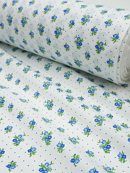 Ситец Синие цветочки с пшеном на белом, ш.0.8м, хлопок-100%, 100гр/м.кв